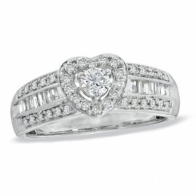 0.62 CT. T.W. Diamond Vintage-Style Heart Frame Engagement Ring in 14K White Gold|Peoples Jewellers