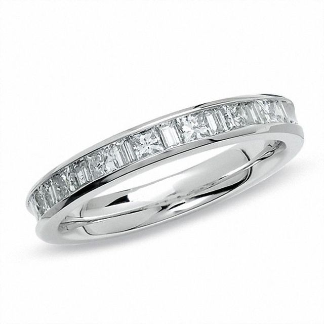 CT. T.W. Princess-Cut and Baguette Diamond Wedding Band in 14K White Gold|Peoples Jewellers