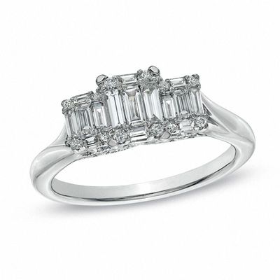 0.58 CT. T.W. Baguette Diamond Three Stone Ring in 14K White Gold|Peoples Jewellers