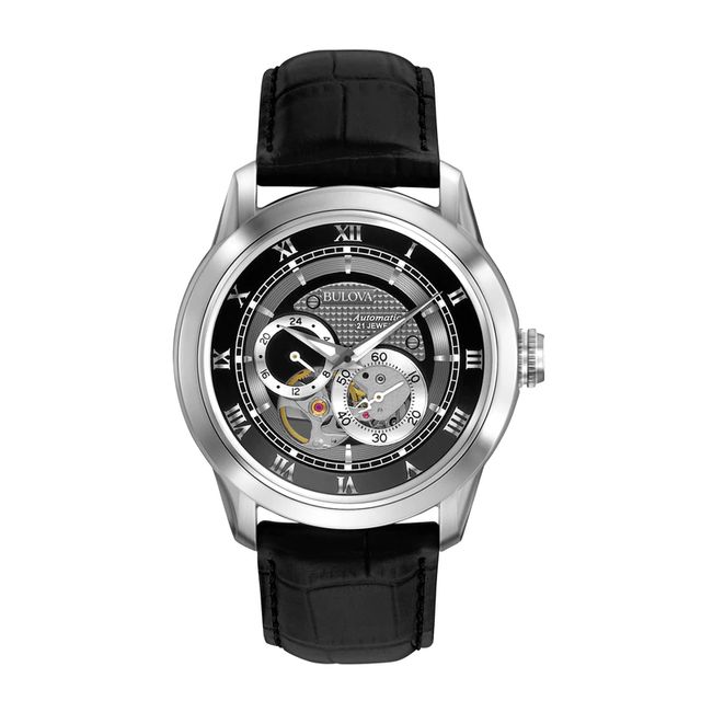 Men's Bulova Classic Automatic Watch with Grey Skeleton Dial (Model: 96A135)|Peoples Jewellers