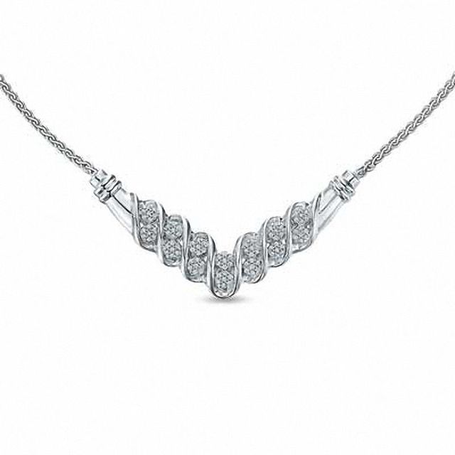 0.25 CT. T.W. Diamond Cluster Chevron Necklace in Sterling Silver - 16"|Peoples Jewellers