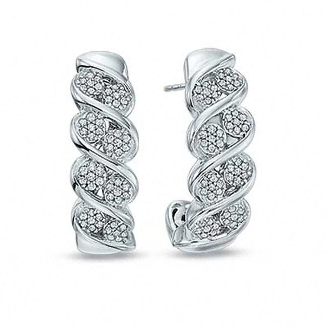 0.25 CT. T.W. Diamond Cluster Double Row Drop Earrings in Sterling Silver|Peoples Jewellers