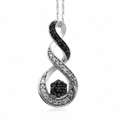 0.33 CT. T.W. Enhanced Black and White Diamond Cluster Swirl Pendant in Sterling Silver|Peoples Jewellers