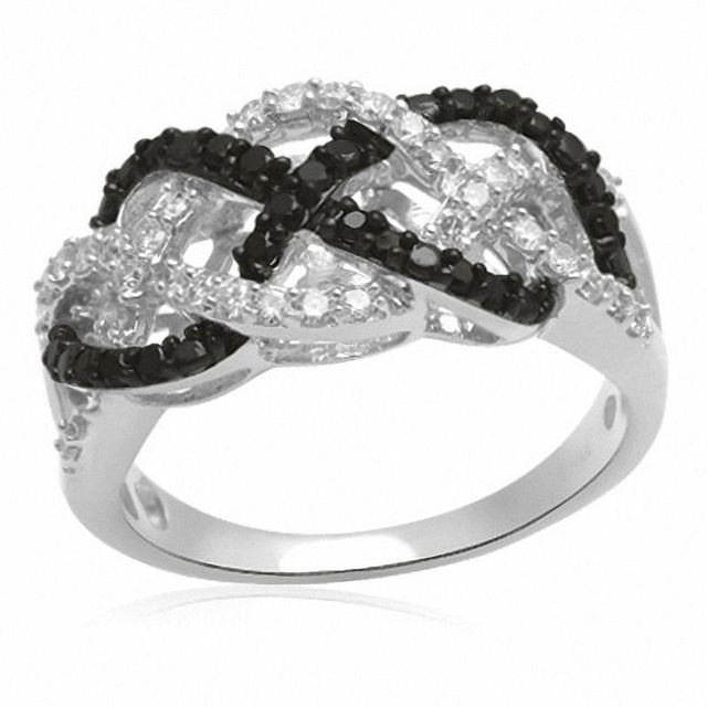 0.50 CT. T.W. Enhanced Black and White Diamond Loose Braid Ring in Sterling Silver|Peoples Jewellers