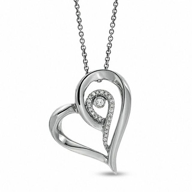 0.07 CT. T.W. Diamond Tilted Heart Pendant in Sterling Silver