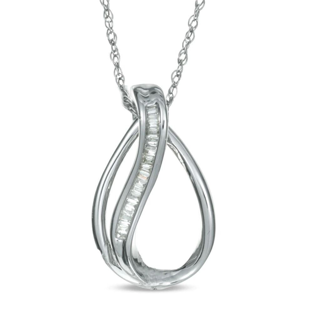 0.10 CT. T.W. Baguette Diamond Teardrop Pendant in Sterling Silver|Peoples Jewellers