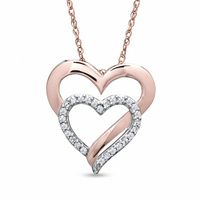 Lab-Created White Sapphire Double Heart Pendant in Sterling Silver and 14K Rose Gold Vermeil|Peoples Jewellers