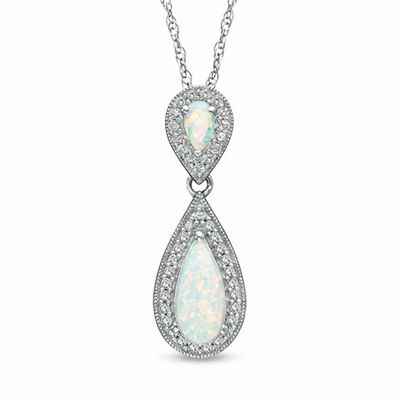 Pear-Shaped Lab-Created Opal and White Sapphire Drop Pendant in Sterling Silver|Peoples Jewellers