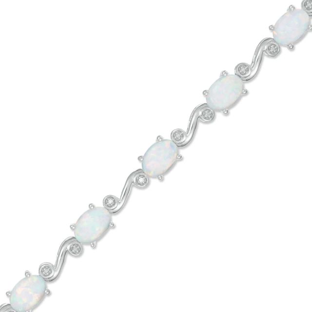 Oval Lab-Created Opal and Diamond Accent Bracelet in Sterling Silver - 7.25"|Peoples Jewellers