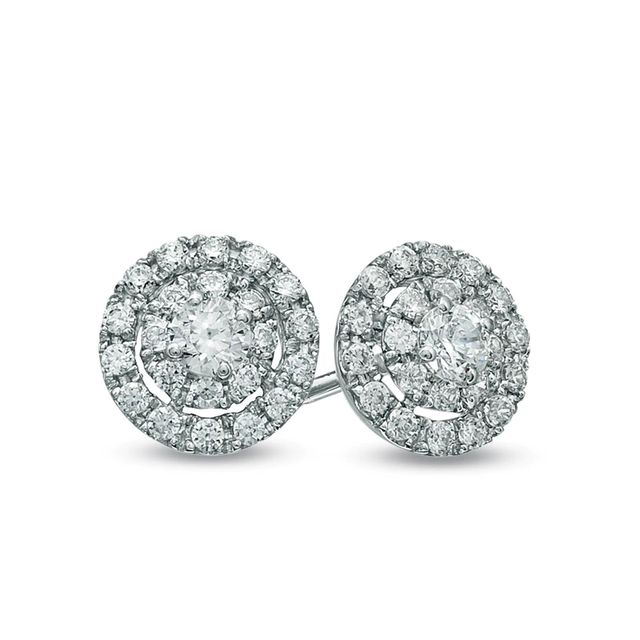 0.50 CT. T.W. Diamond Double Frame Stud Earrings in 10K White Gold|Peoples Jewellers