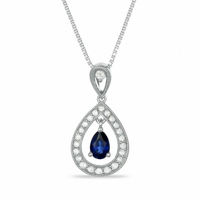 Pear-Shaped Lab-Created Blue and White Sapphire Pendant in Sterling Silver|Peoples Jewellers