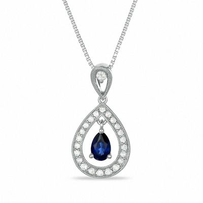 Pear-Shaped Lab-Created Blue and White Sapphire Pendant in Sterling Silver|Peoples Jewellers