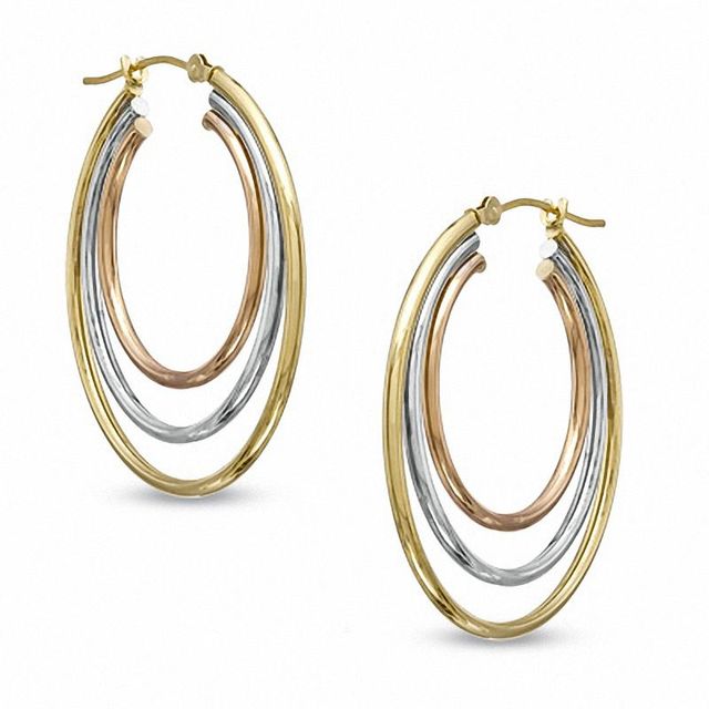 Triple Hoop Earrings in 10K Tri-Tone Gold