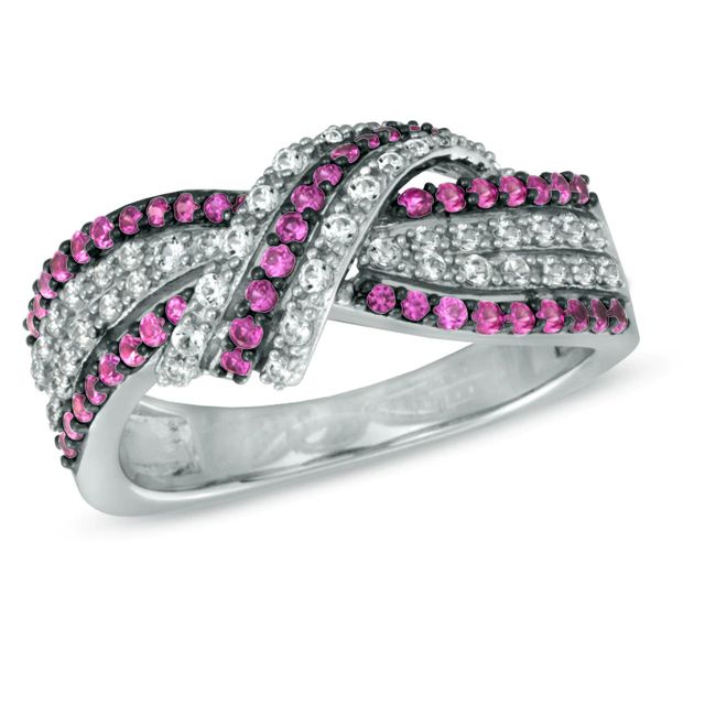 Lab-Created Ruby and White Sapphire Ribbon Ring in Sterling Silver|Peoples Jewellers