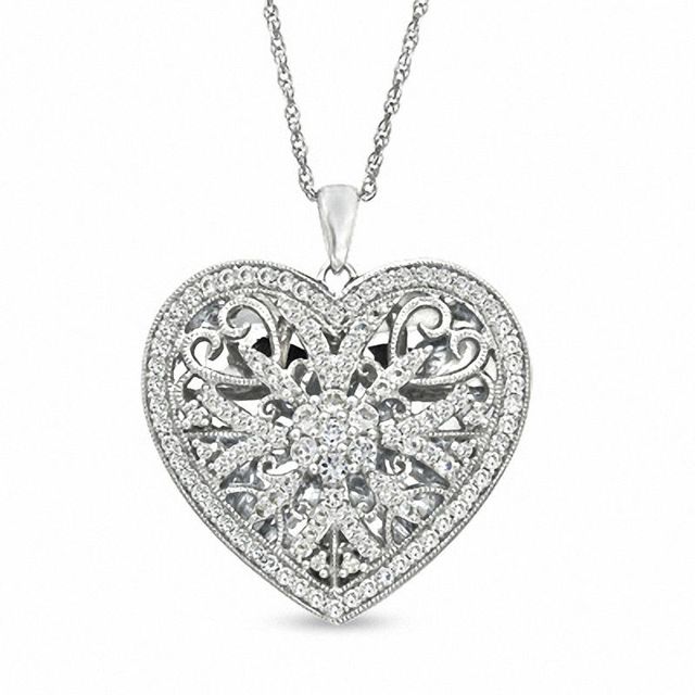 Lab-Created White Sapphire Heart Locket Pendant in Sterling Silver|Peoples Jewellers