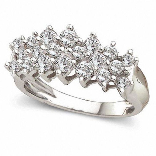 1.00 CT. T.W. Diamond Cluster Double Row Anniversary Ring in 10K White Gold|Peoples Jewellers