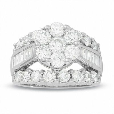 4.00 CT. T.W. Diamond Cluster Split Shank Engagement Ring in 14K White Gold|Peoples Jewellers