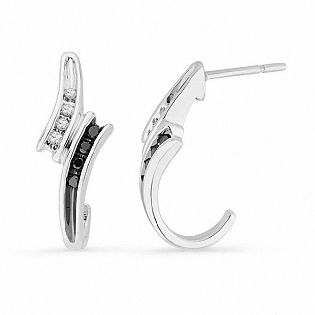 0.12 CT. T.W. Enhanced Black and White Diamond Bypass Drop Earrings in Sterling Silver