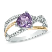 7.0mm Trillion-Cut Amethyst and Lab-Created White Sapphire Ring in Sterling Silver with 14K Gold Plate|Peoples Jewellers