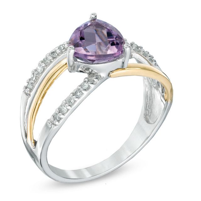 7.0mm Trillion-Cut Amethyst and Lab-Created White Sapphire Ring in Sterling Silver with 14K Gold Plate|Peoples Jewellers