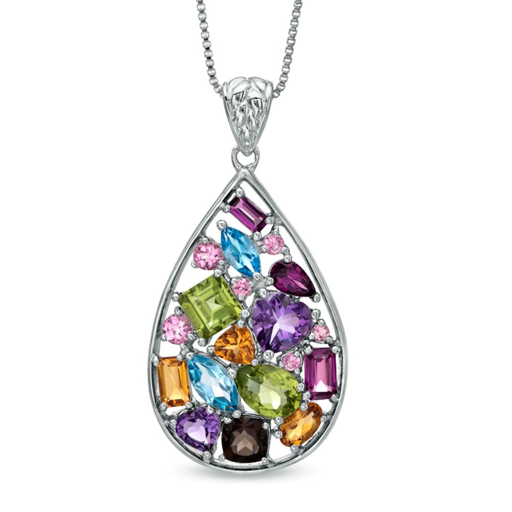 Multi-Gemstone Mosaic Pendant in Sterling Silver|Peoples Jewellers