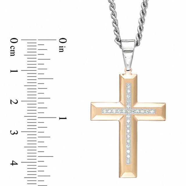 Men's 0.12 CT. T.W. Diamond Cross Pendant in Two-Tone Stainless Steel - 24"|Peoples Jewellers