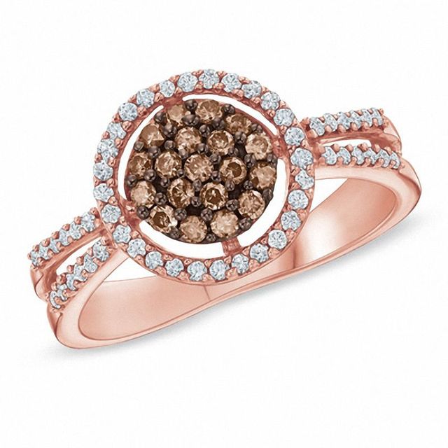 0.49 CT. T.W. Champagne and White Diamond Cluster Frame Ring in 10K Rose Gold|Peoples Jewellers