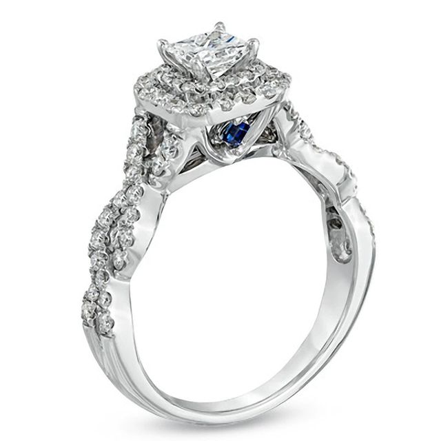 Vera Wang Love Collection 1.00 CT. T.W. Princess-Cut Diamond Double Frame Twist Engagement Ring in 14K White Gold|Peoples Jewellers