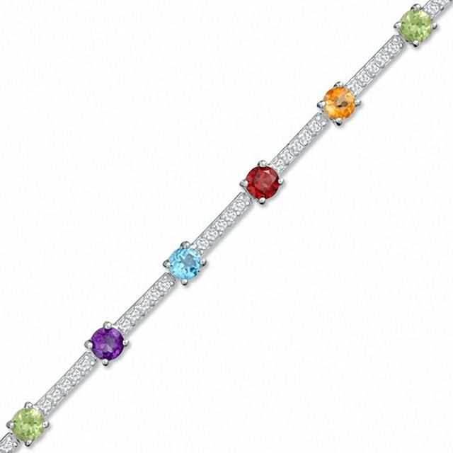 Multi Semi-Precious Gemstone and Lab-Created White Sapphire Bracelet in Sterling Silver - 7.25"|Peoples Jewellers
