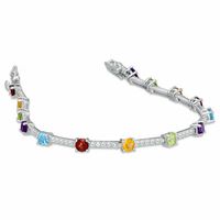 Multi Semi-Precious Gemstone and Lab-Created White Sapphire Bracelet in Sterling Silver - 7.25"|Peoples Jewellers