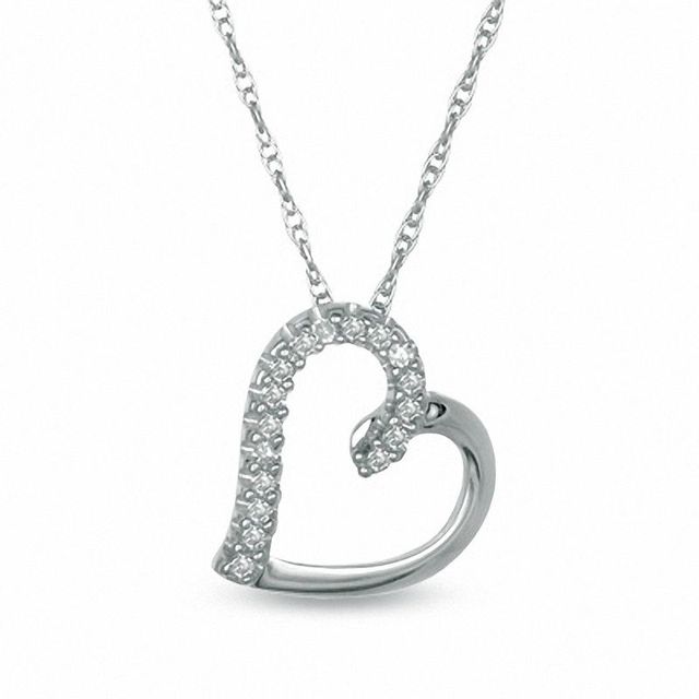 0.04 CT. T.W. Diamond Tilted Heart Pendant in 10K White Gold|Peoples Jewellers
