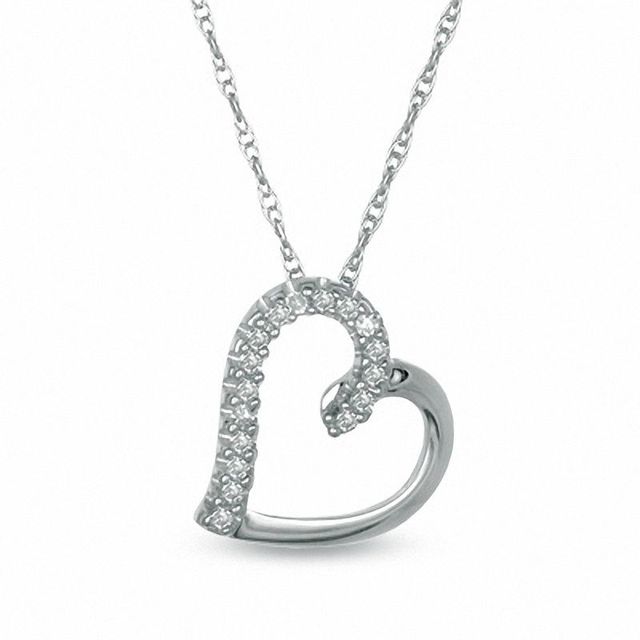 0.04 CT. T.W. Diamond Tilted Heart Pendant in 10K White Gold