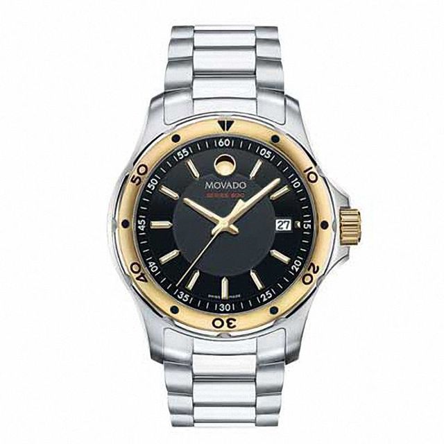 Men's Movado Series 800 Two-Tone Stainless Steel Watch with Round Black Dial (Model: 2600088)