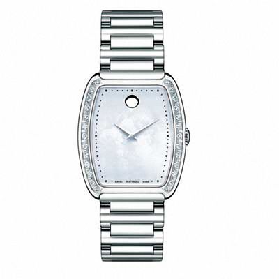 Ladies' Movado Concerto Diamond Accent Watch with White Mother-of-Pearl Tonneau Dial (Model: 0606548)|Peoples Jewellers