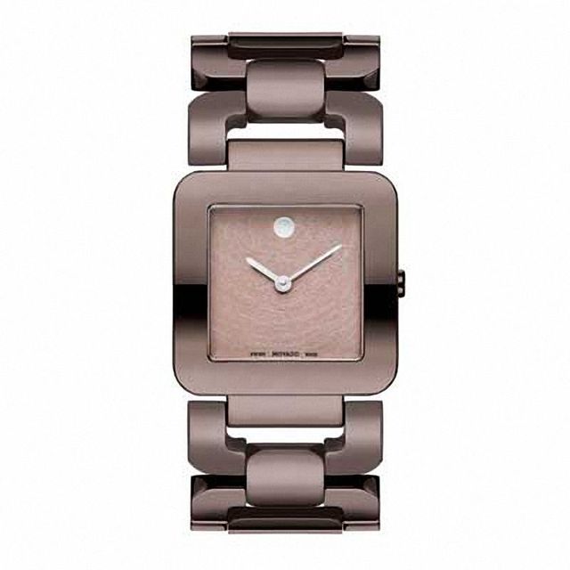 Ladies' Movado Luma Chocolate PVD Stainless Steel Watch with Square Taupe Dial (Model: 0606574)