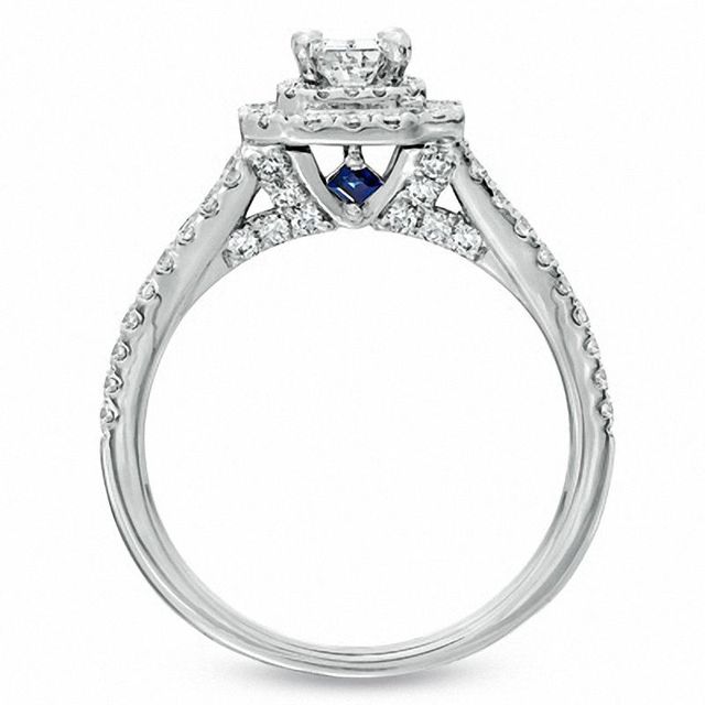 Vera Wang Love Collection 1.29 CT. T.W. Emerald-Cut Diamond Split Shank Frame Engagement Ring in 14K White Gold|Peoples Jewellers