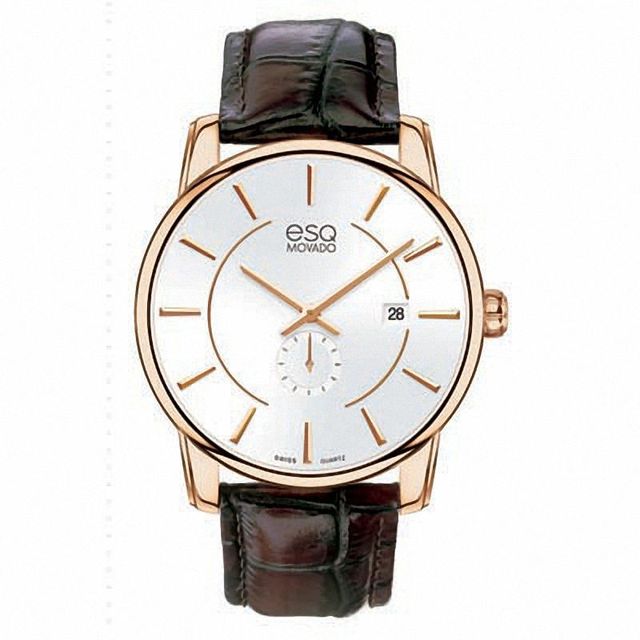 Men's ESQ Movado Capital Rose-Tone Strap Watch with Silver-Tone Dial (Model: 07301414)|Peoples Jewellers