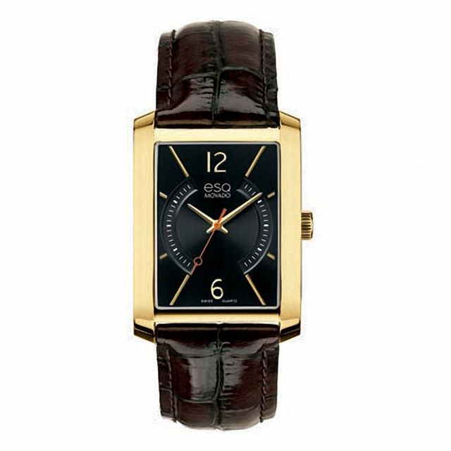 Men's ESQ Movado Synthesis Gold-Tone Strap Watch with Rectangular Black Dial (Model: 07301419)|Peoples Jewellers