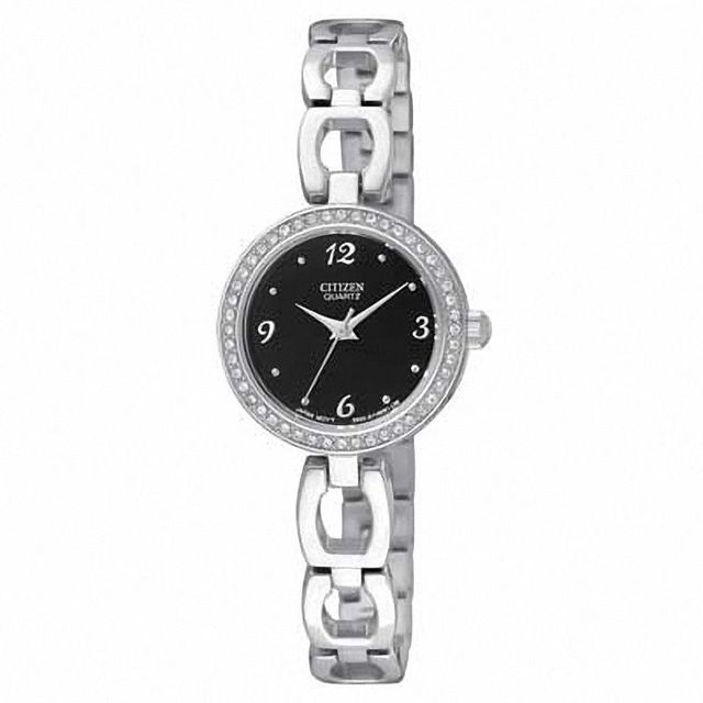 Ladies' Citizen Quartz SL Crystal Watch with Black Dial (Model: EJ6070-51E)|Peoples Jewellers