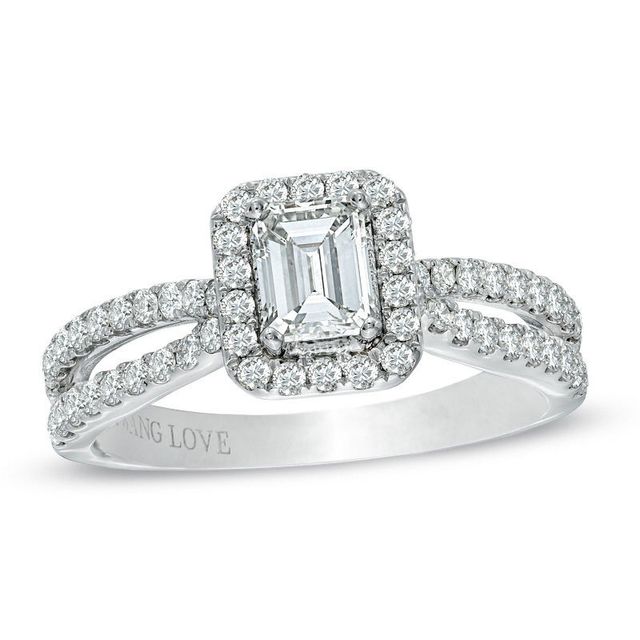 Zales Vera Wang Love Collection 1-5/8 CT. T.w. Emerald-Cut Diamond Vertical  Three Stone Frame Engagement Ring in 14K White Gold | CoolSprings Galleria