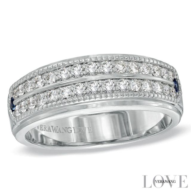 Vera Wang Love Collection Men's 0.58 CT. T.W. Diamond Double Row Wedding Band in 14K White Gold|Peoples Jewellers