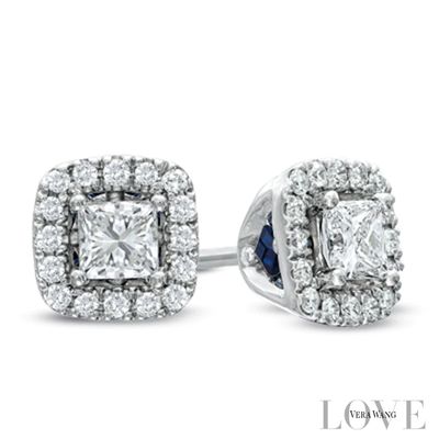 Vera Wang Love Collection CT. T.W. Princess-Cut Diamond Frame Stud Earrings in 14K White Gold|Peoples Jewellers