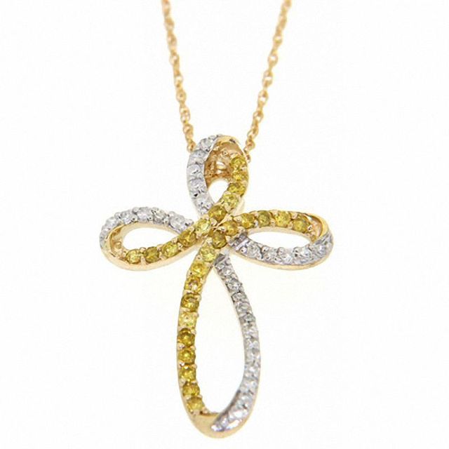 0.33 CT. T.W. Yellow and White Diamond Cross Pendant in 10K Gold|Peoples Jewellers