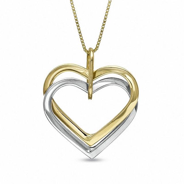 Interlocking Double Heart Pendant in 10K Two-Tone Gold|Peoples Jewellers