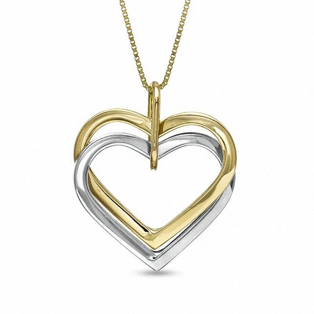 Interlocking Double Heart Pendant in 10K Two-Tone Gold