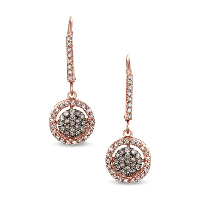 0.51 CT. T.W. Champagne and White Diamond Cluster Drop Earrings in 10K Rose Gold