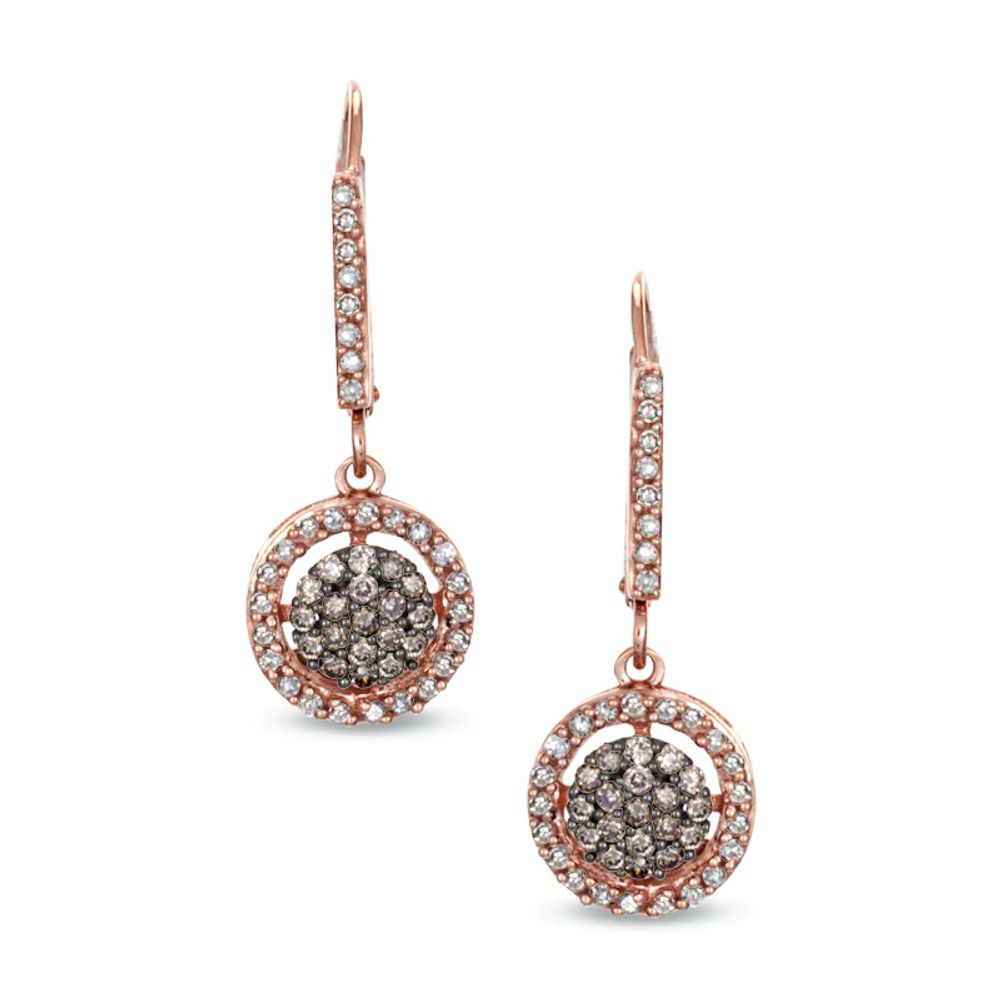 0.51 CT. T.W. Champagne and White Diamond Cluster Drop Earrings in 10K Rose Gold|Peoples Jewellers