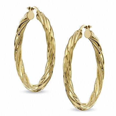 Elegance D'Italia™ 34mm Polished Textured Hoop Earrings in Bronze with 14K Gold Plate|Peoples Jewellers