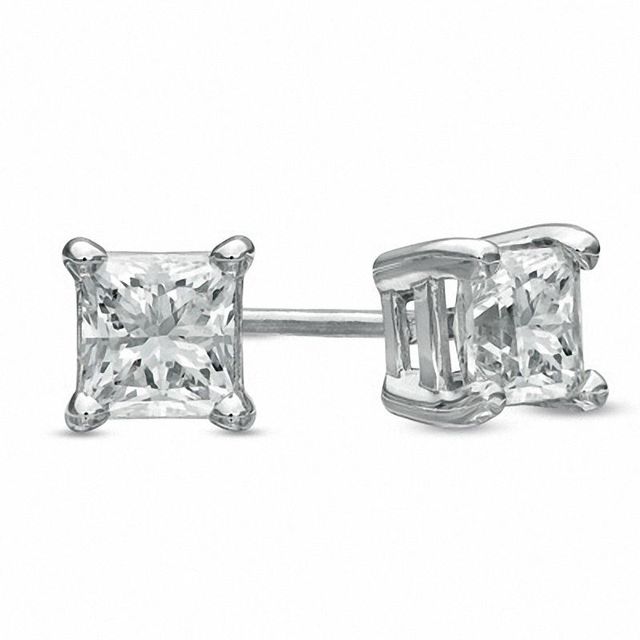 0.95 CT. T.W. Princess-Cut Diamond Solitaire Stud Earrings in 14K White Gold|Peoples Jewellers