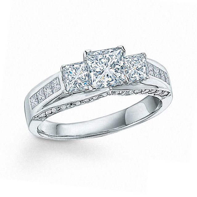 1.50 CT. T.W. Certified Canadian Princess-Cut Diamond Three Stone Ring in 14K White Gold (I/I1)|Peoples Jewellers